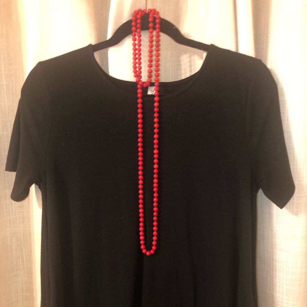 Double wrapped red beaded necklace